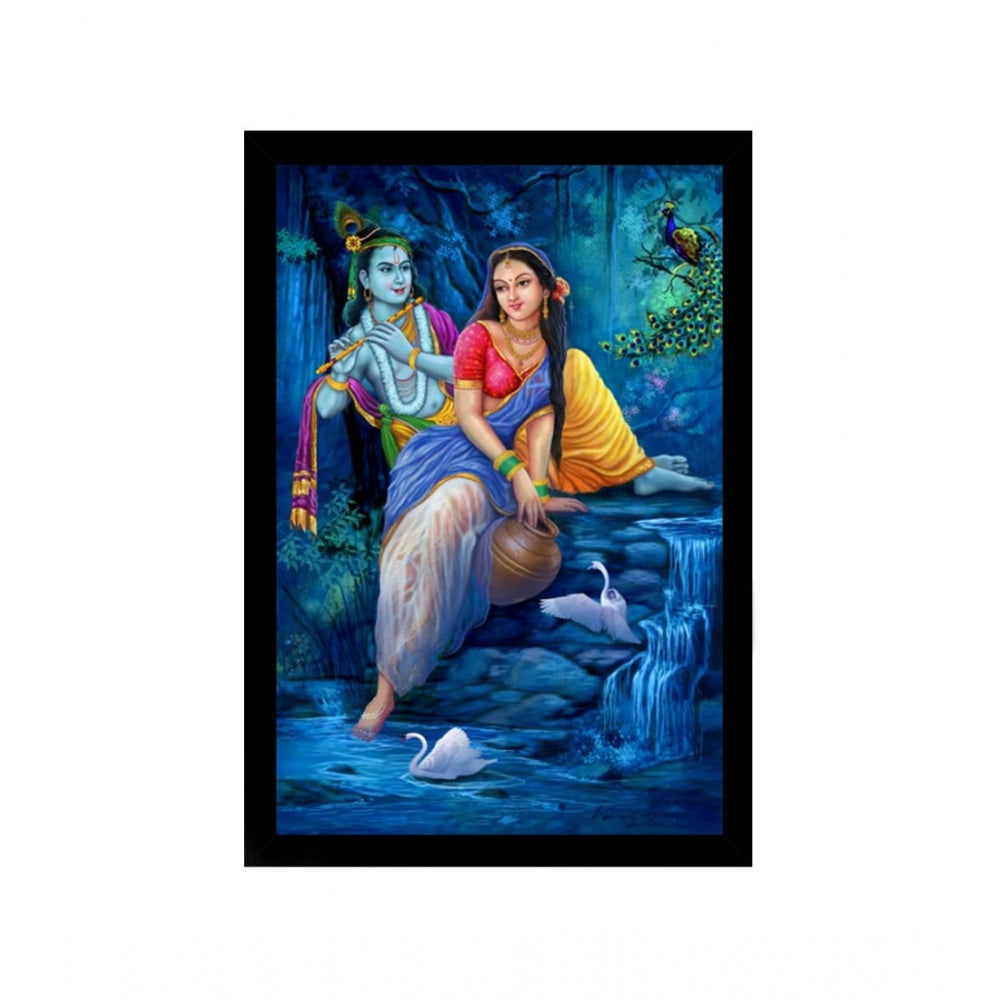 Amfyn Radha Krishna Painting with Synthetic Photo Frame (Multicolor)