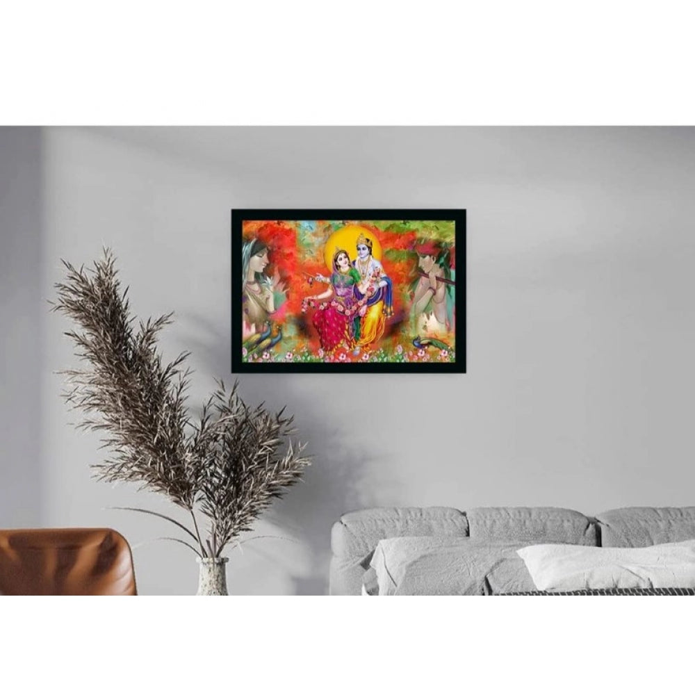 Amfyn Radha Krishna Painting with Synthetic Photo Frame (Multicolor)