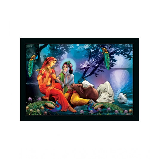 Amfyn Radha Krishna Painting with Synthetic Photo Frame (Multicolor)
