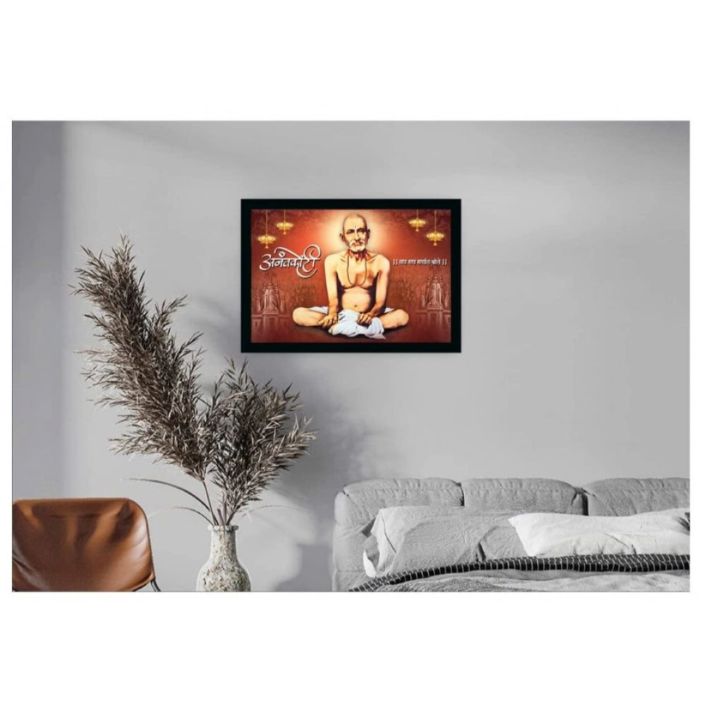 Amfyn Shri Gajanan Maharaj Painting Vinyl Sparkle Coated with Synthetic Photo Frame (Multicolor)