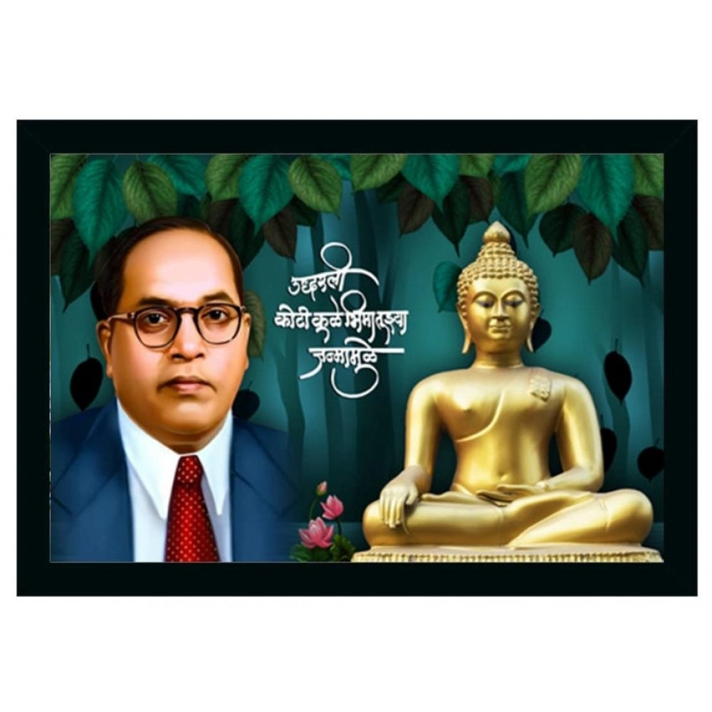 Amfyn Ambedkar Buddha Painting Vinyl Sparkle Coated with Synthetic Photo Frame (Multicolor)