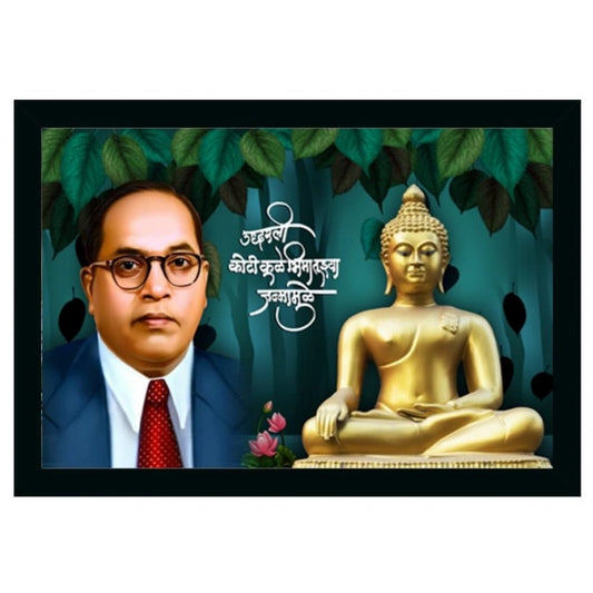 Amfyn Ambedkar Buddha Painting Vinyl Sparkle Coated with Synthetic Photo Frame (Multicolor)