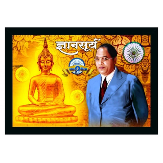 Amfyn Ambedkar Buddha Painting Vinyl Sparkle Coated with Synthetic Photo Frame (Multicolor)