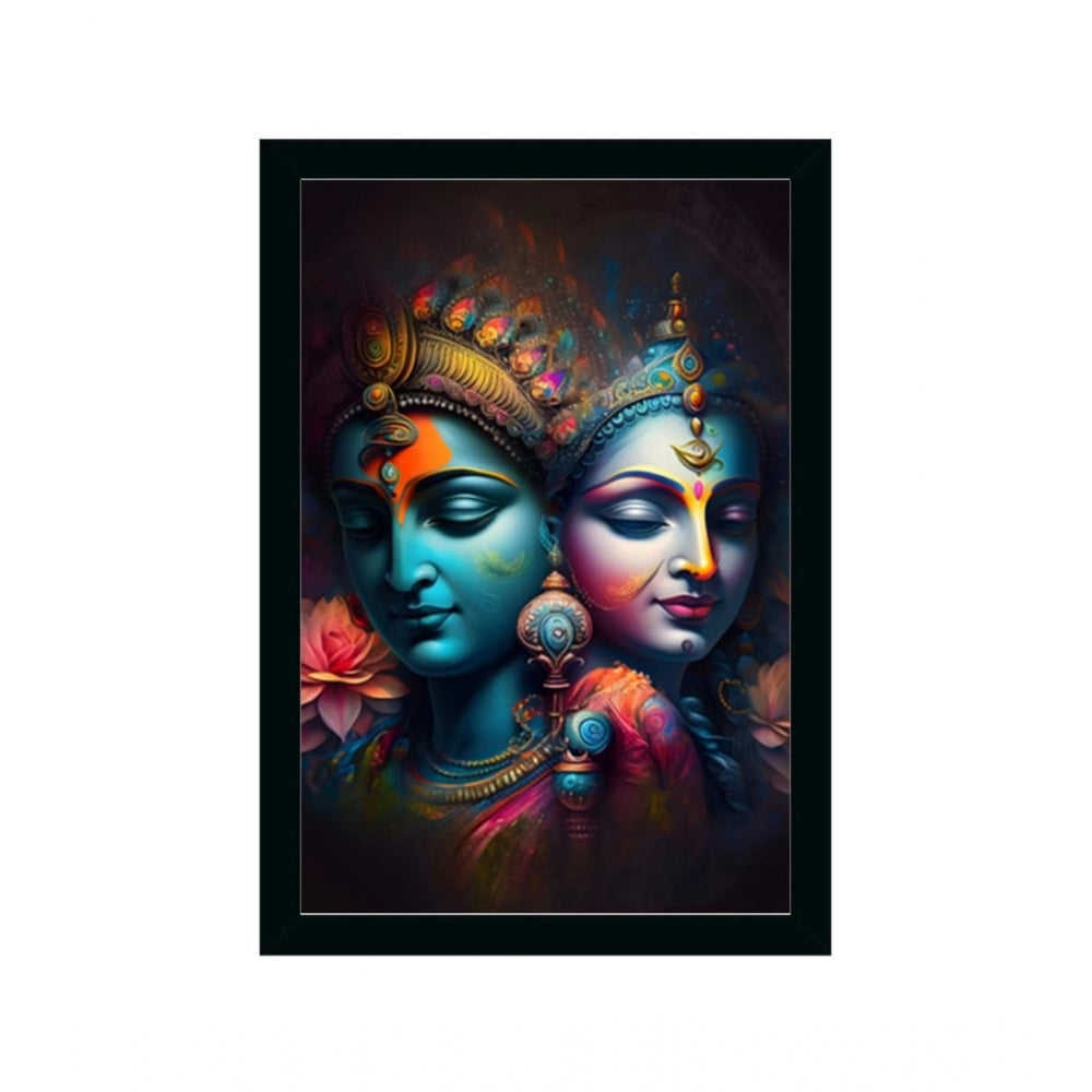 Amfyn Radha Krishna Painting with Synthetic Photo Frame (Multicolor)