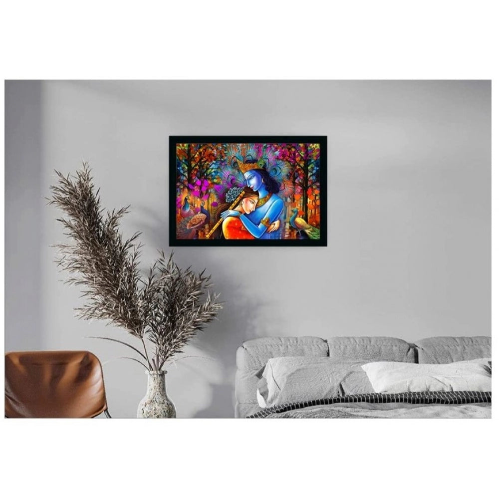 Amfyn Radha Krishna Painting with Synthetic Photo Frame (Multicolor)