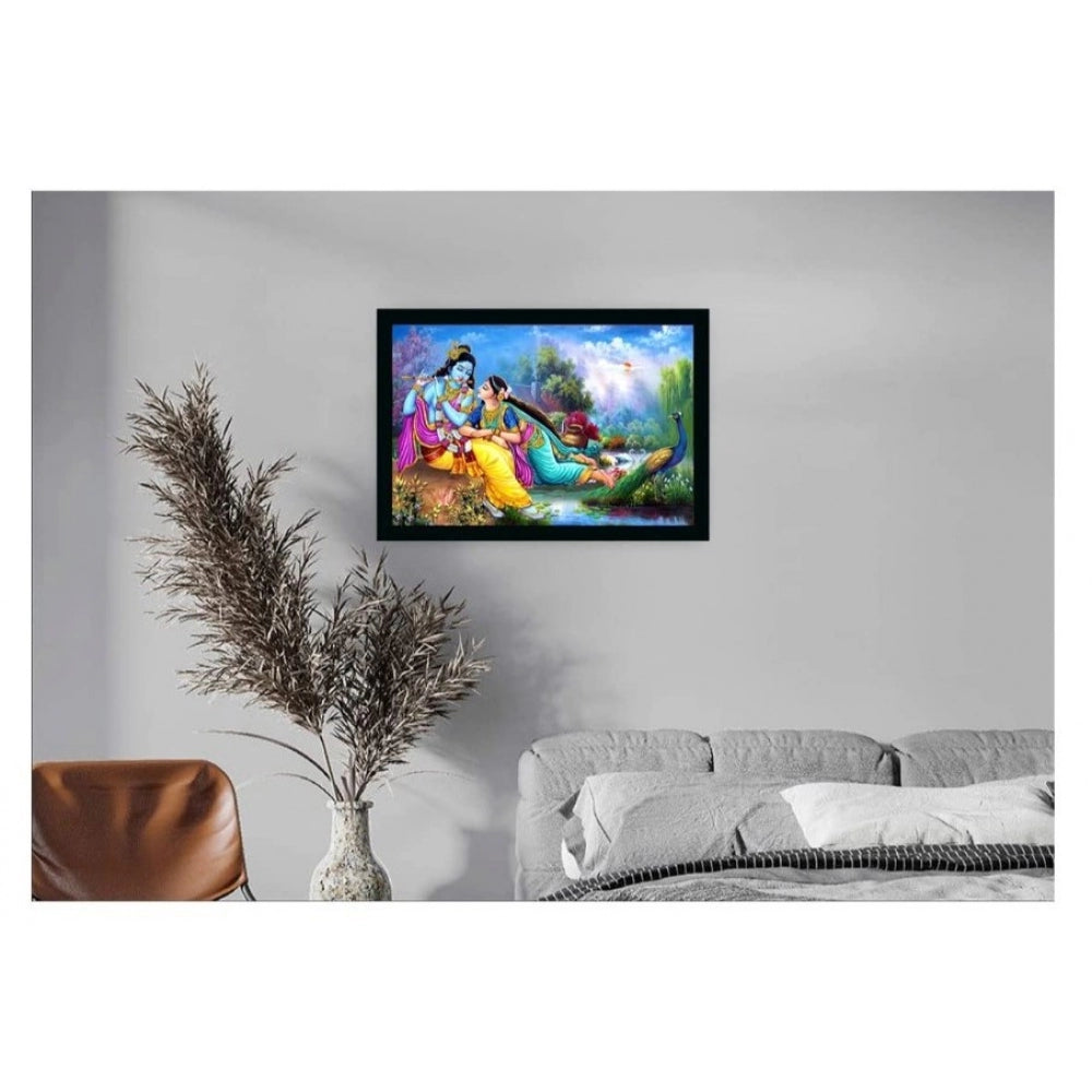 Amfyn Radha Krishna Painting with Synthetic Photo Frame (Multicolor)