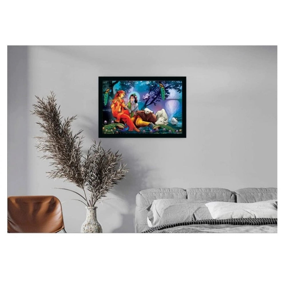 Amfyn Radha Krishna Painting Vinyl Sparkle Coated with Synthetic Photo Frame (Multicolor)