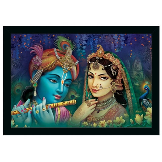Amfyn Radha Krishna Painting with Synthetic Photo Frame with Sparkle Coated (Multicolor)