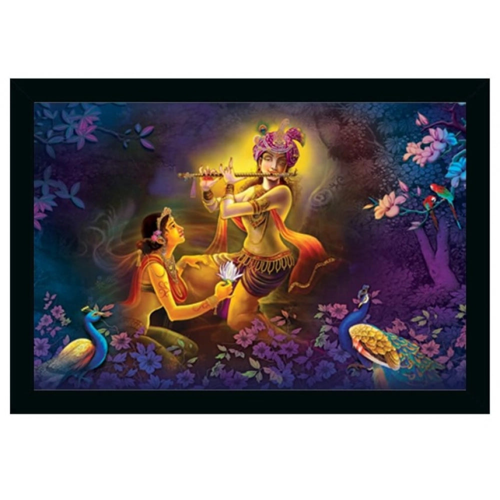 Amfyn Radha Krishna Painting Vinyl Sparkle Coated with Synthetic Photo Frame (Multicolor)