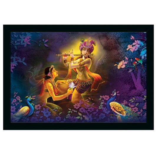 Amfyn Radha Krishna Painting Vinyl Sparkle Coated with Synthetic Photo Frame (Multicolor)