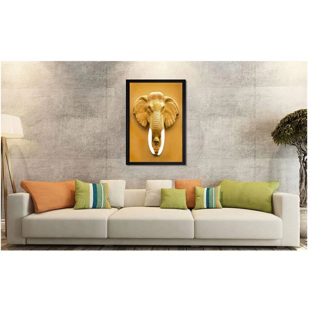 Amfyn Elephant Painting Vinyl Sparkle Coated with Synthetic Photo Frame (Multicolor)