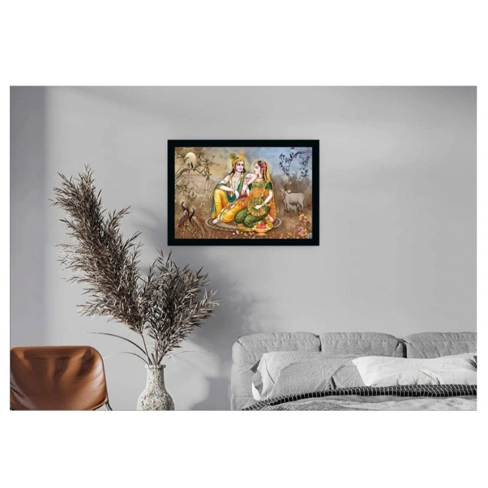 Amfyn Radha Krishna Painting with Synthetic Photo Frame (Multicolor)