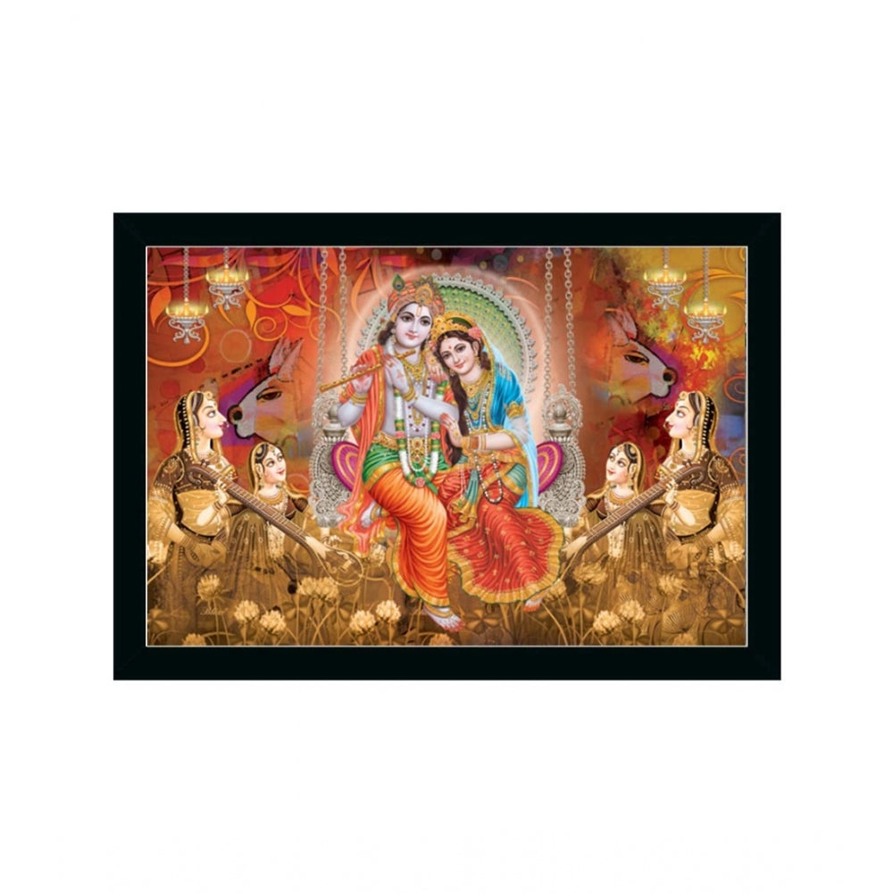Amfyn Radha Krishna Painting with Synthetic Photo Frame (Multicolor)