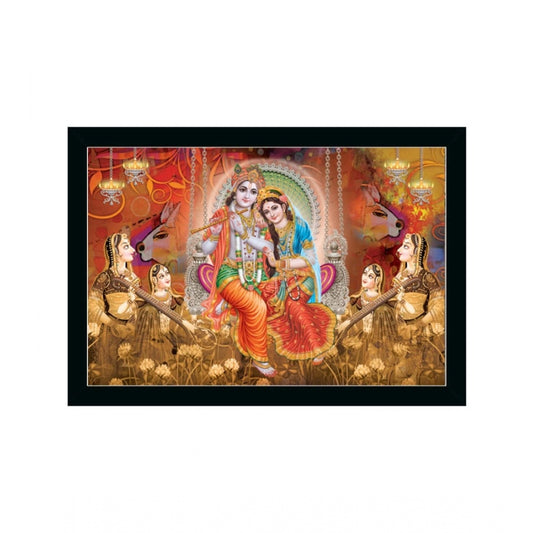 Amfyn Radha Krishna Painting with Synthetic Photo Frame (Multicolor)