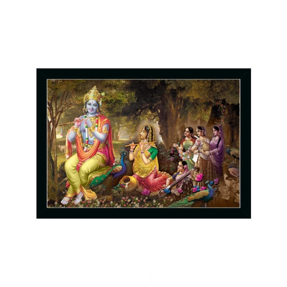 Amfyn Radha Krishna Painting with Synthetic Photo Frame (Multicolor)