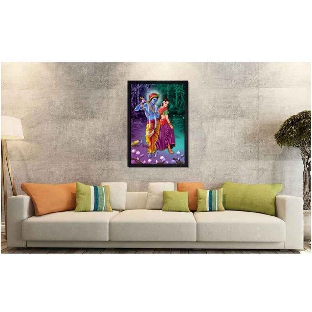 Amfyn Radha Krishna Painting with Synthetic Photo Frame (Multicolor)