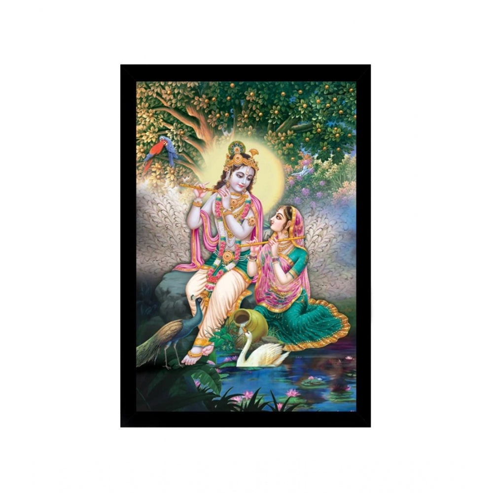 Amfyn Radha Krishna Painting with Synthetic Photo Frame (Multicolor)