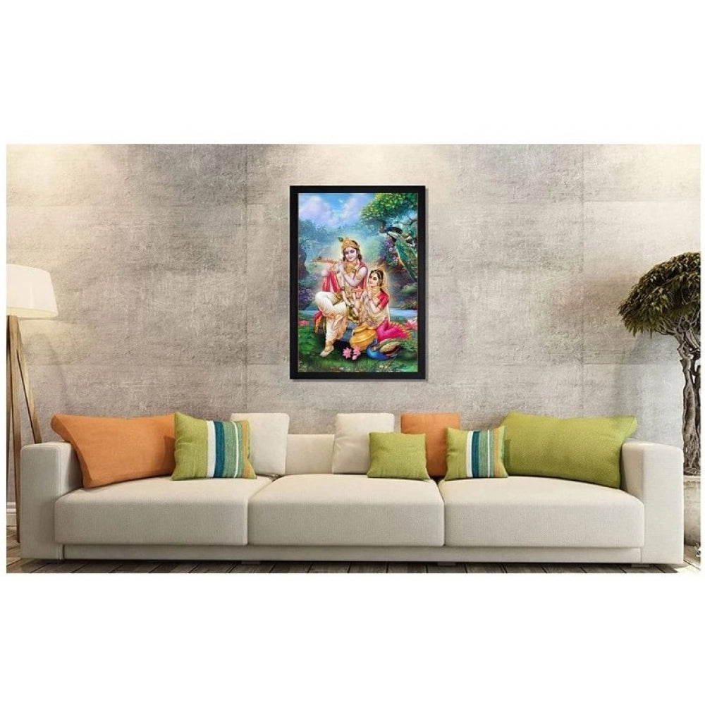 Amfyn Radha Krishna Painting with Synthetic Photo Frame (Multicolor)