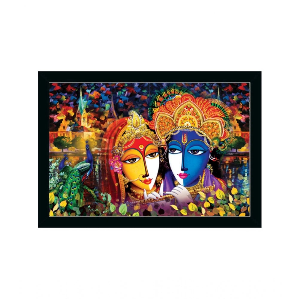 Amfyn Radha Krishna Painting with Synthetic Photo Frame (Multicolor)