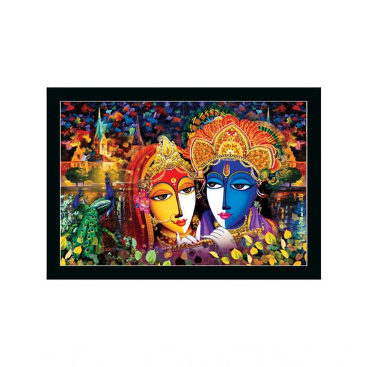 Amfyn Radha Krishna Painting with Synthetic Photo Frame (Multicolor)