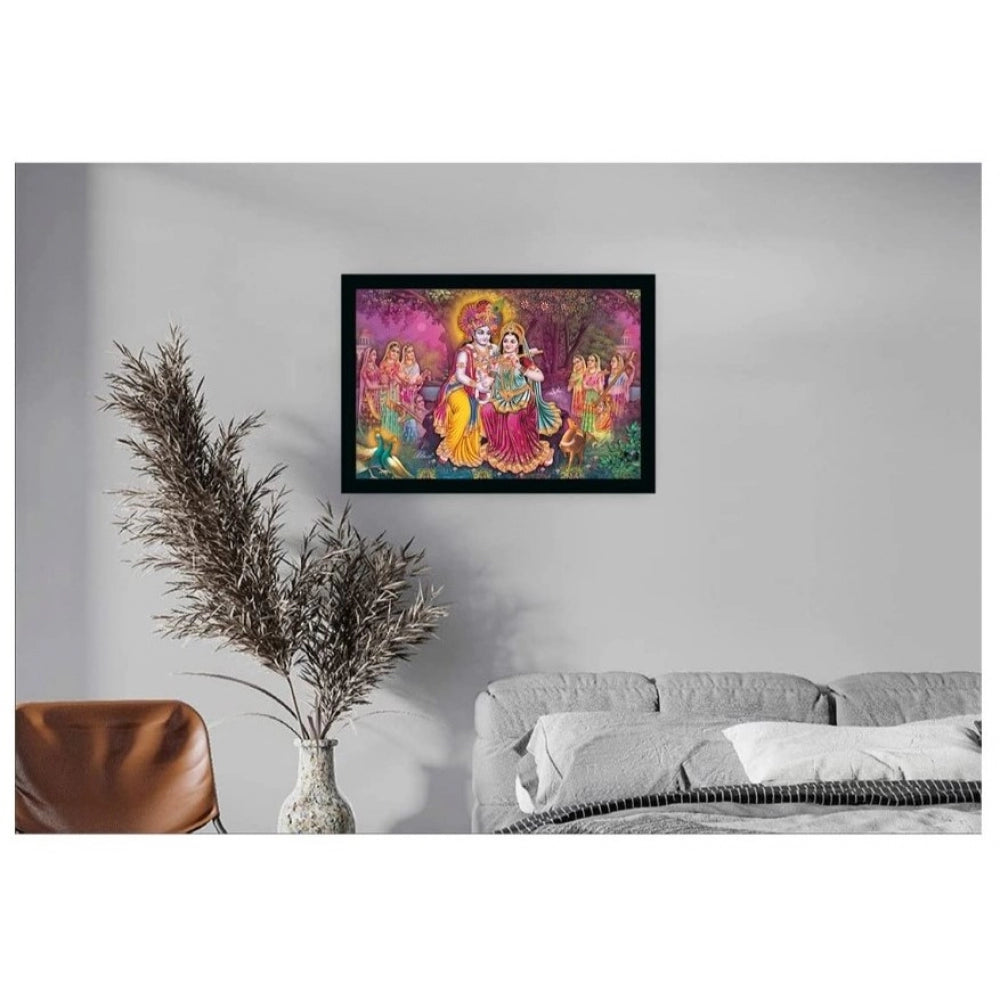 Amfyn Radha Krishna Painting with Synthetic Photo Frame (Multicolor)