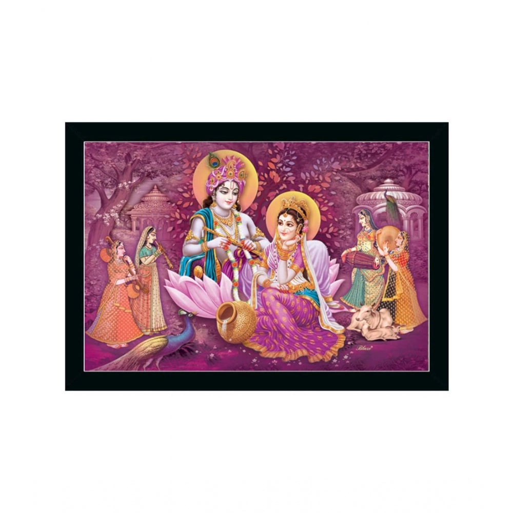 Amfyn Radha Krishna Painting with Synthetic Photo Frame (Multicolor)