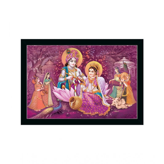 Amfyn Radha Krishna Painting with Synthetic Photo Frame (Multicolor)