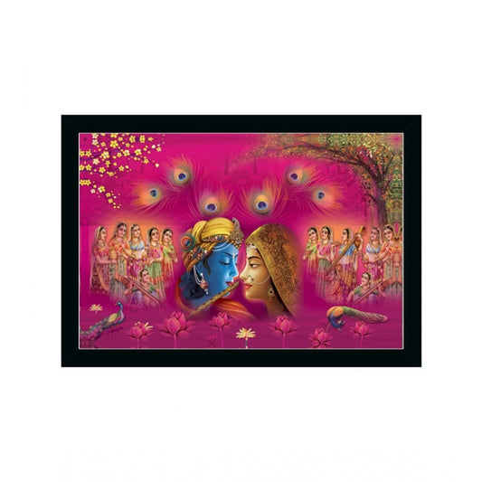 Amfyn Radha Krishna Painting with Synthetic Photo Frame (Multicolor)