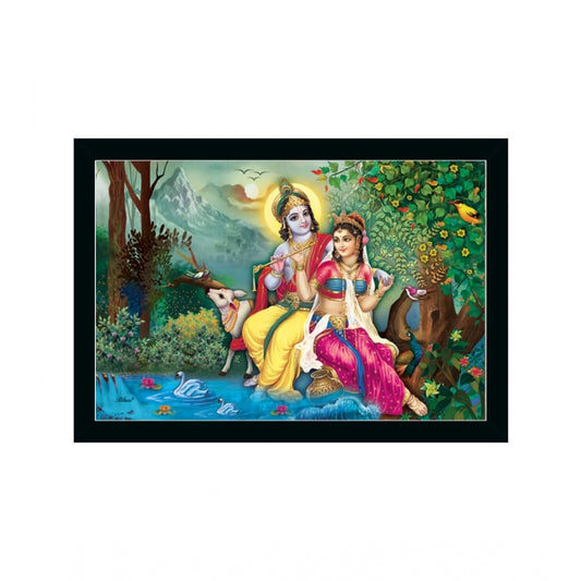 Amfyn Radha Krishna Painting with Synthetic Photo Frame (Multicolor)