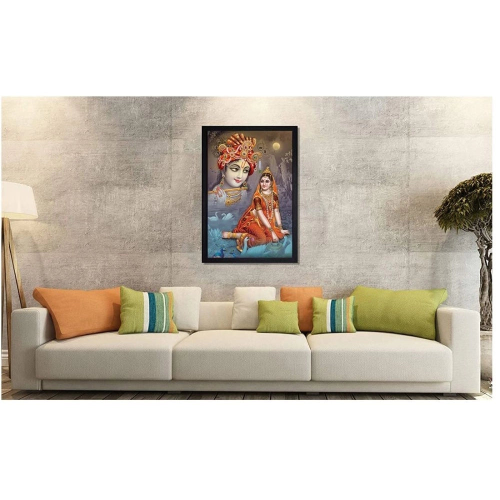 Amfyn Radha Krishna Painting with Synthetic Photo Frame (Multicolor)