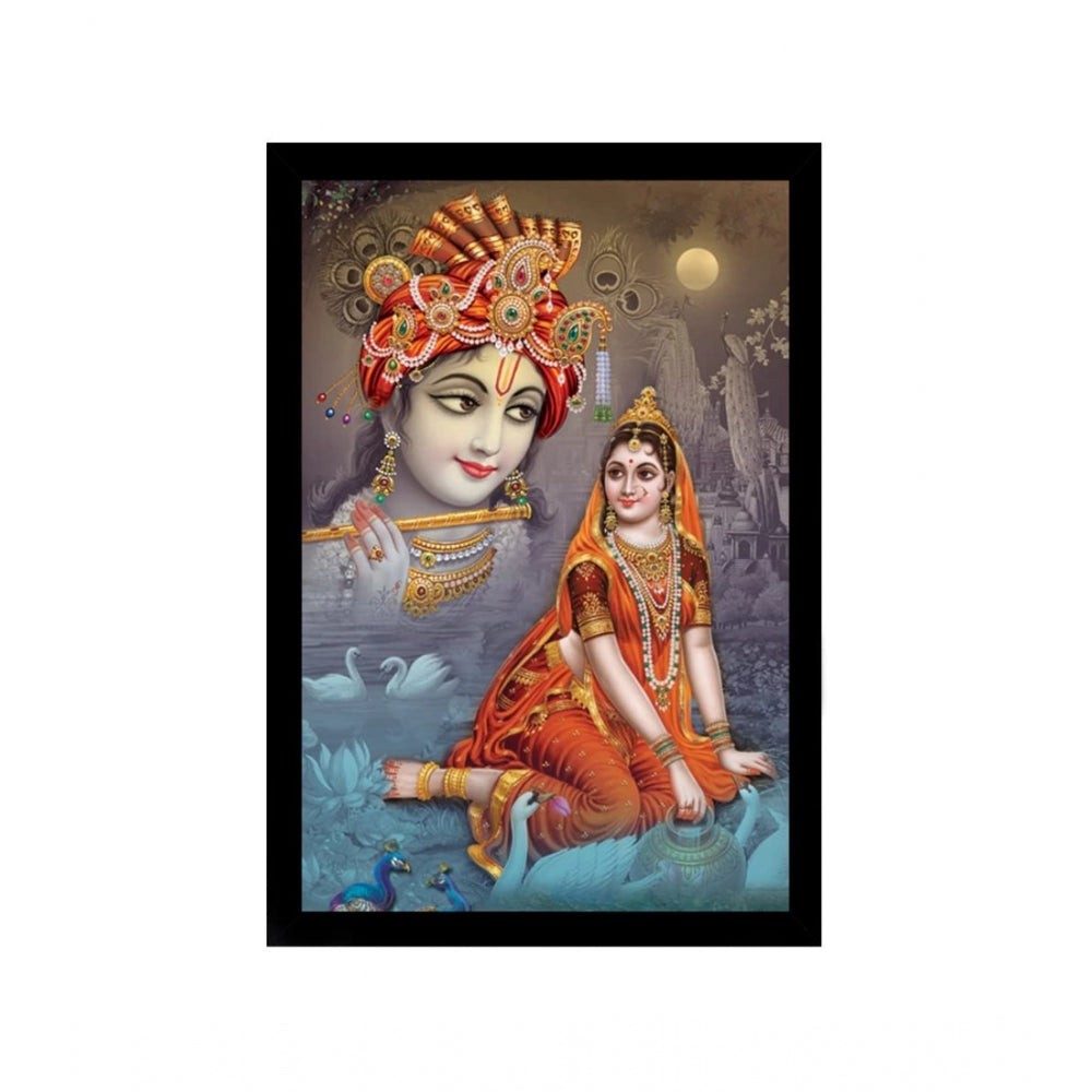 Amfyn Radha Krishna Painting with Synthetic Photo Frame (Multicolor)