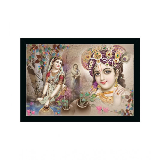 Amfyn Radha Krishna Painting with Synthetic Photo Frame (Multicolor)