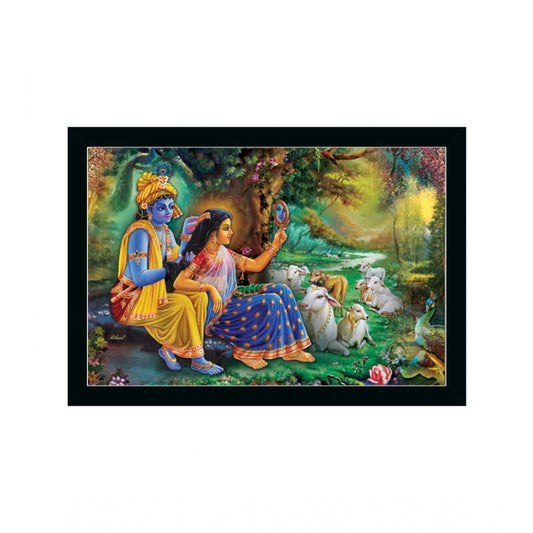 Amfyn Radha Krishna Painting with Synthetic Photo Frame (Multicolor)
