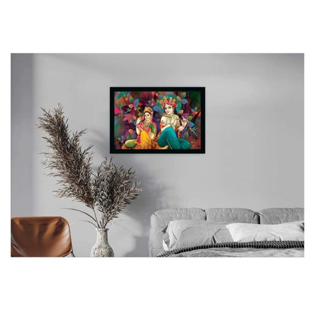 Amfyn Radha Krishna Painting with Synthetic Photo Frame (Multicolor)