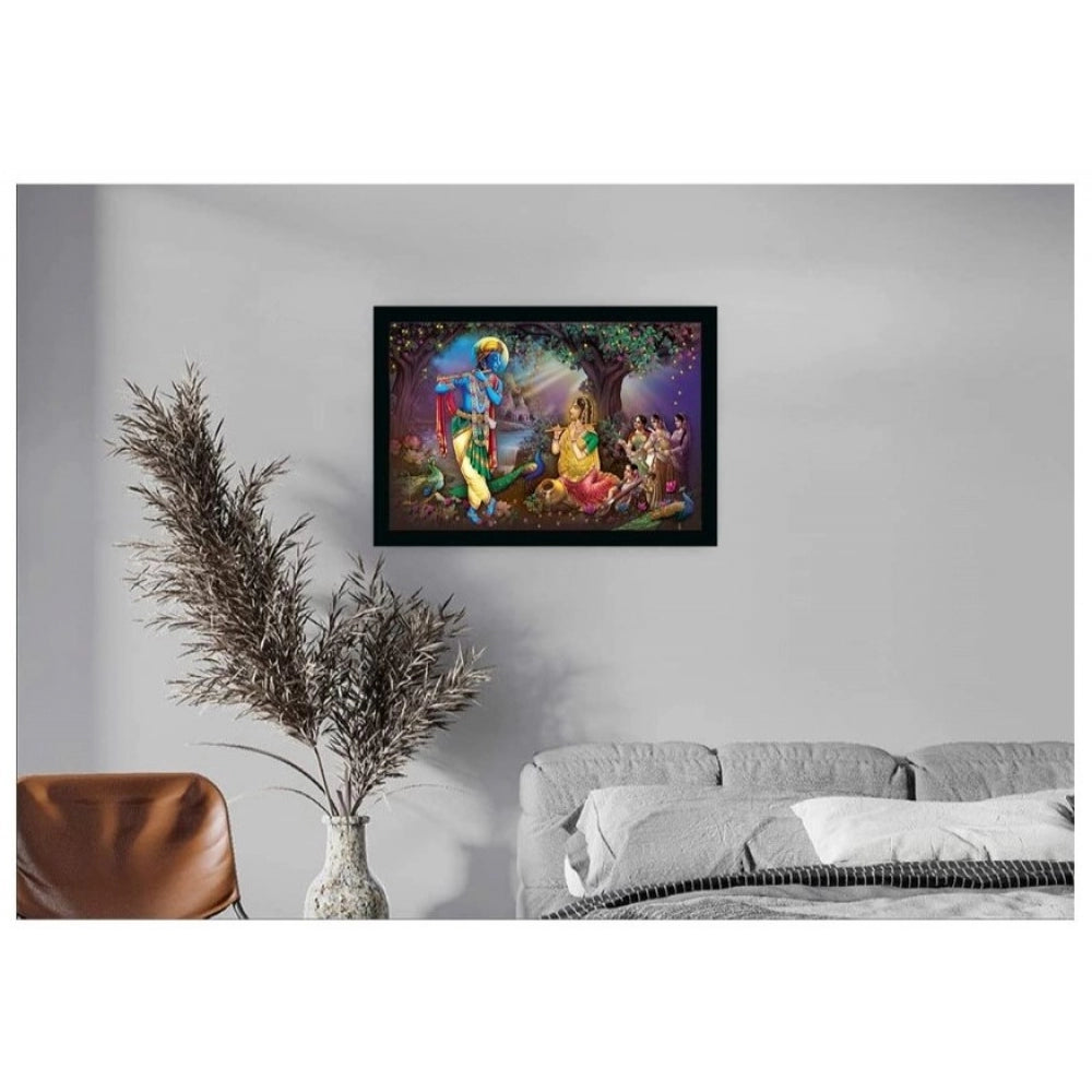 Amfyn Radha Krishna Painting with Synthetic Photo Frame (Multicolor)