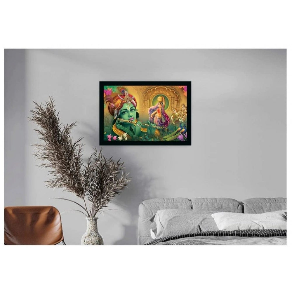 Amfyn Radha Krishna Painting with Synthetic Photo Frame (Multicolor)