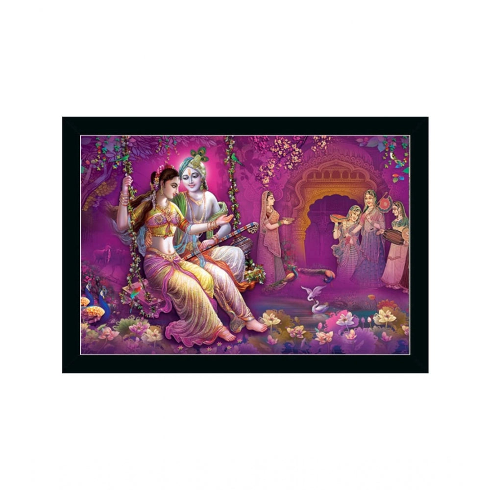 Amfyn Radha Krishna Painting with Synthetic Photo Frame (Multicolor)