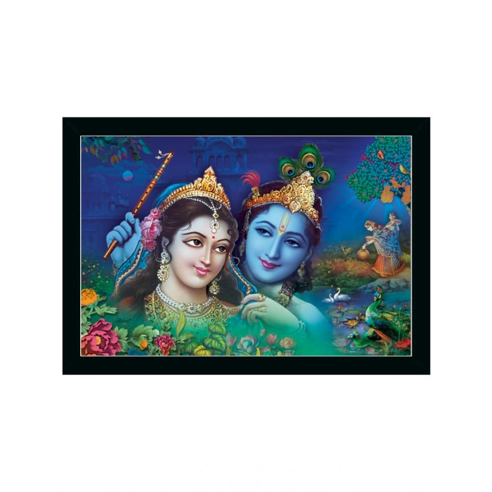 Amfyn Radha Krishna Painting with Synthetic Photo Frame (Multicolor)