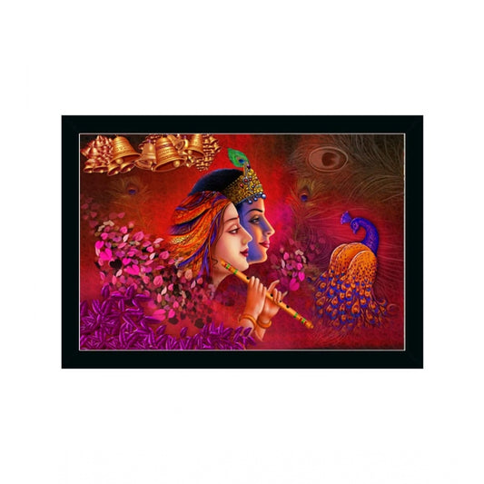Amfyn Radha Krishna Painting with Synthetic Photo Frame (Multicolor)