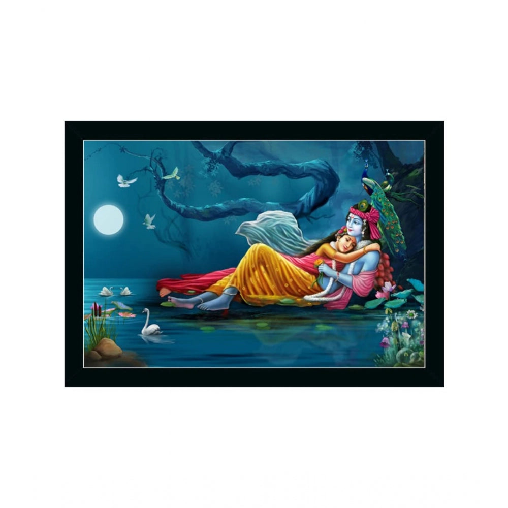 Amfyn Radha Krishna Painting with Synthetic Photo Frame (Multicolor)