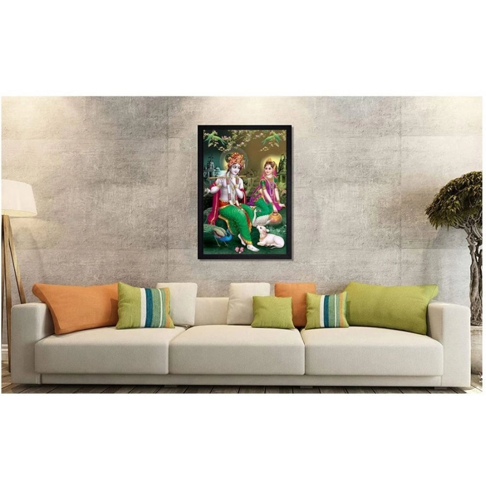 Amfyn Radha Krishna Painting with Synthetic Photo Frame (Multicolor)