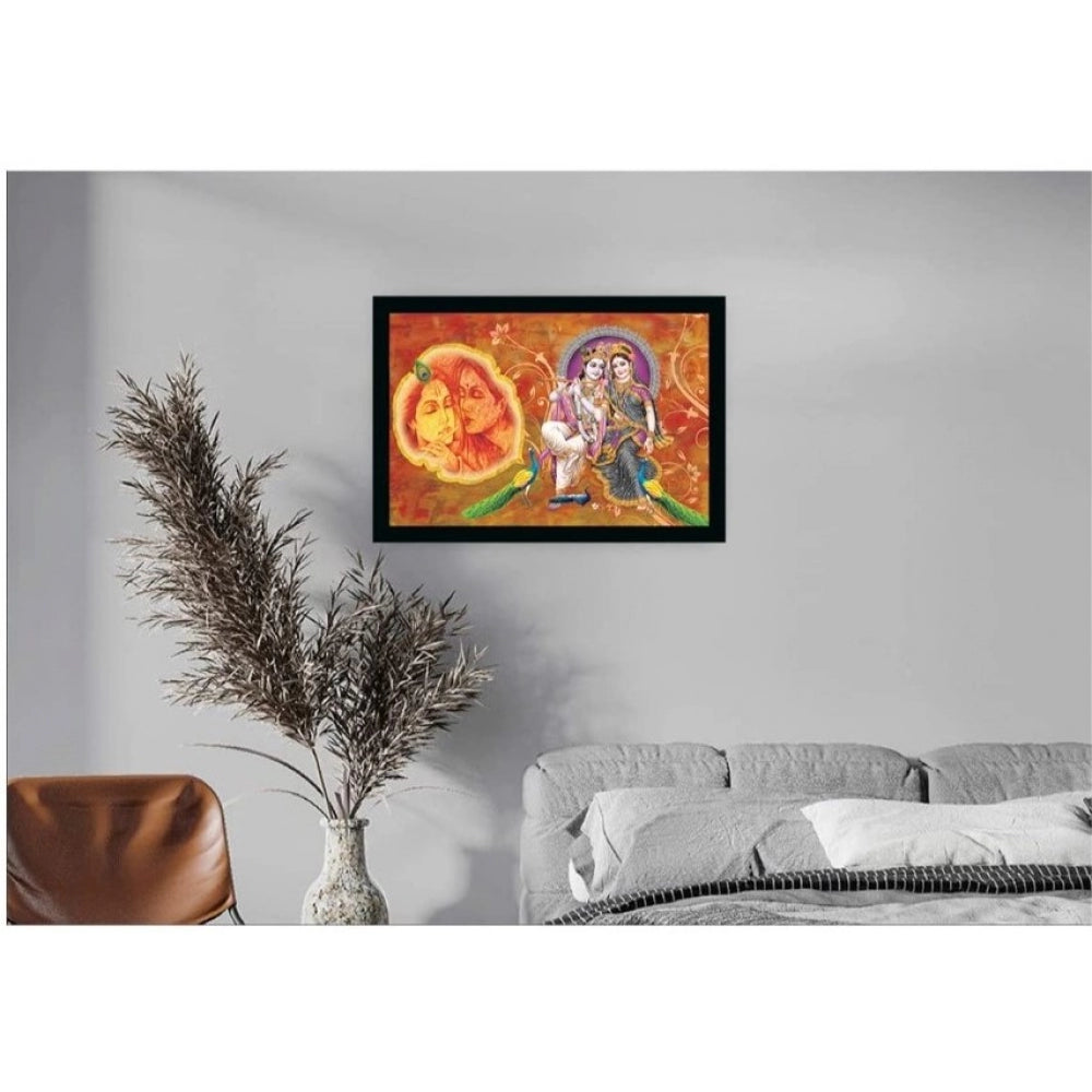 Amfyn Radha Krishna Painting with Synthetic Photo Frame (Multicolor)