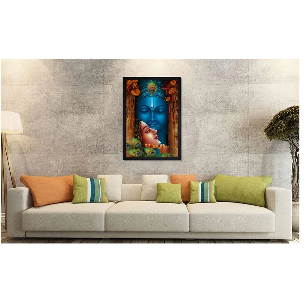 Amfyn Radha Krishna Painting with Synthetic Photo Frame (Multicolor)