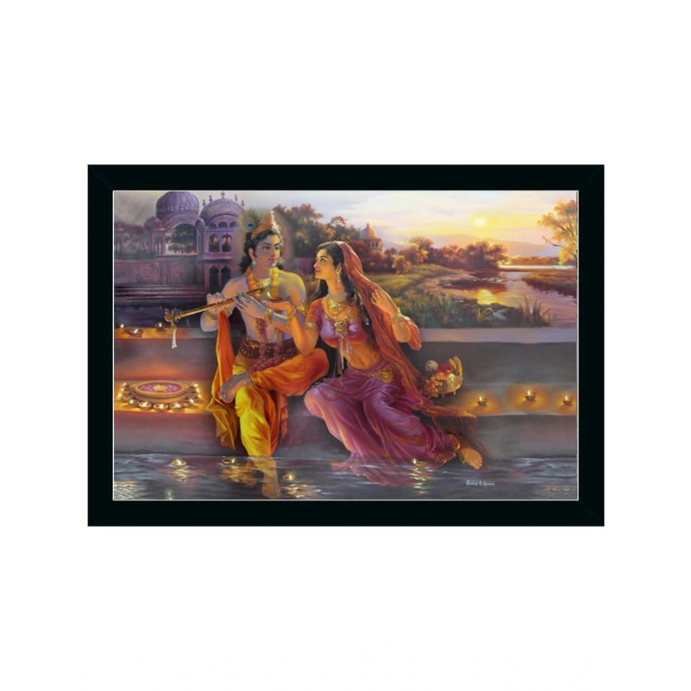 Amfyn Radha Krishna Painting with Synthetic Photo Frame (Multicolor)