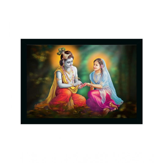 Amfyn Radha Krishna Painting Vinyl Sparkle Coated with Synthetic Photo Frame (Multicolor)