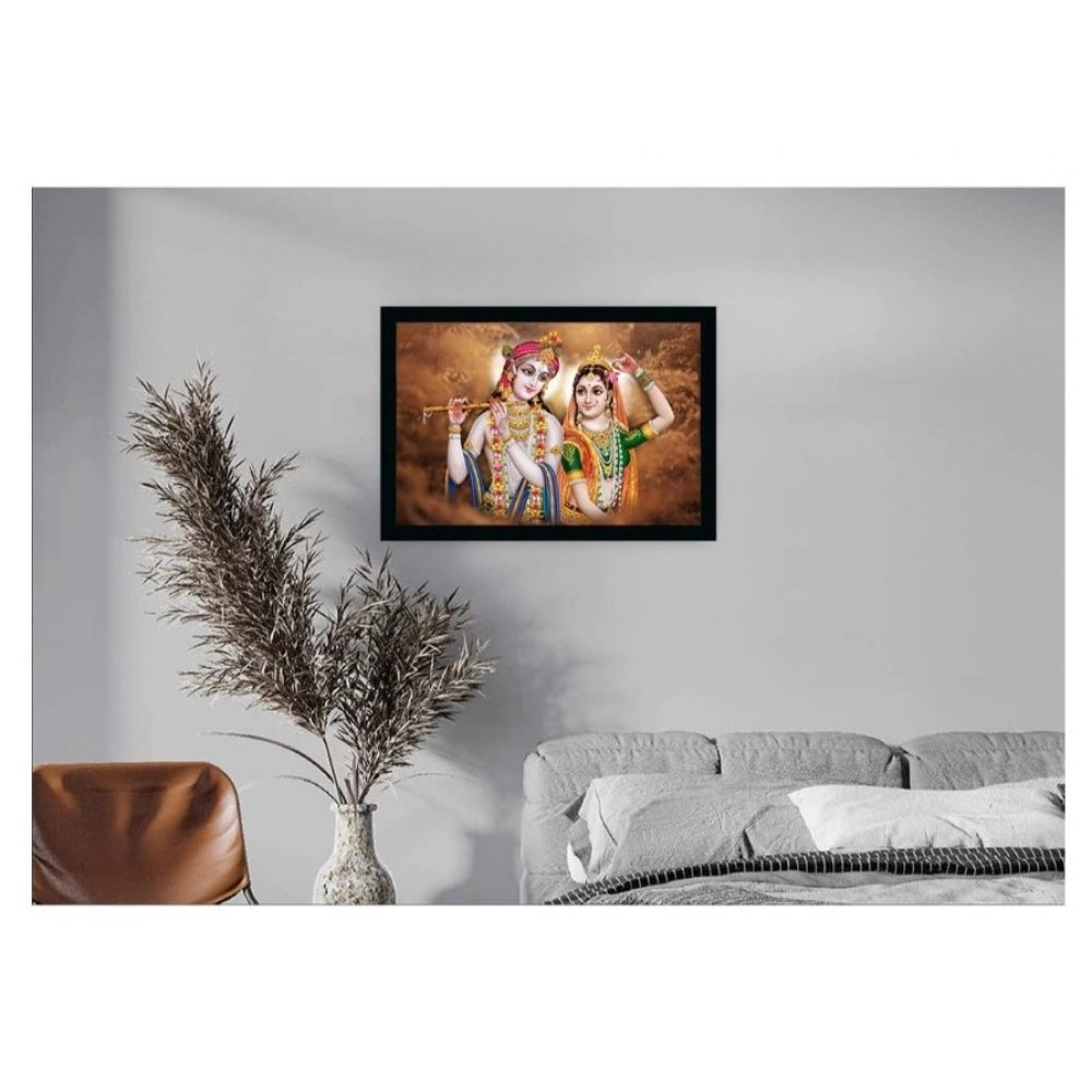 Amfyn Radha Krishna Painting Vinyl Sparkle Coated with Synthetic Photo Frame (Multicolor)