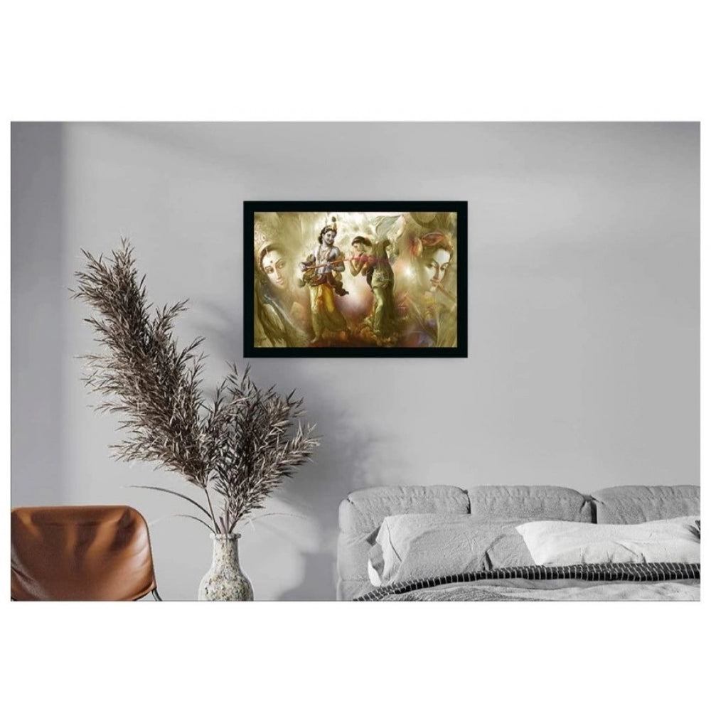 Amfyn Radha Krishna Painting with Synthetic Photo Frame (Multicolor)