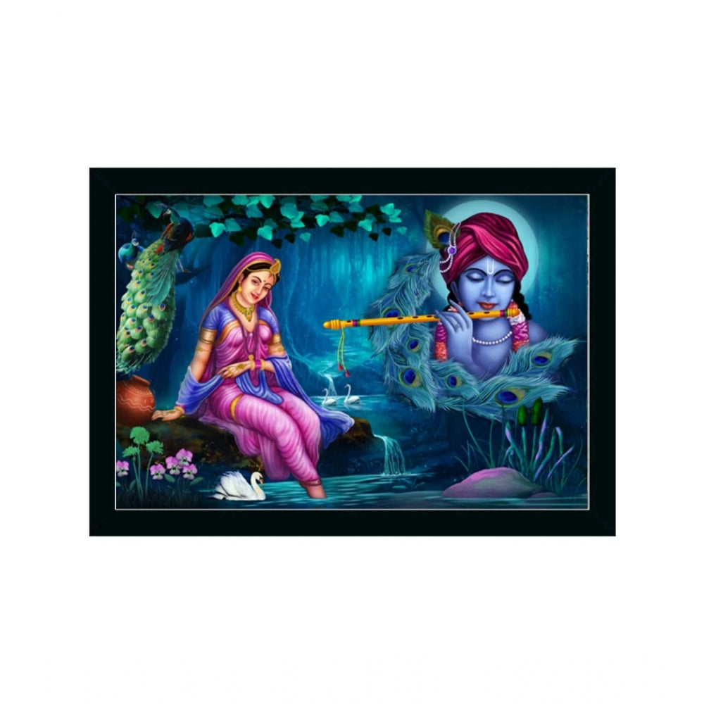 Amfyn Radha Krishna Painting with Synthetic Photo Frame (Multicolor)