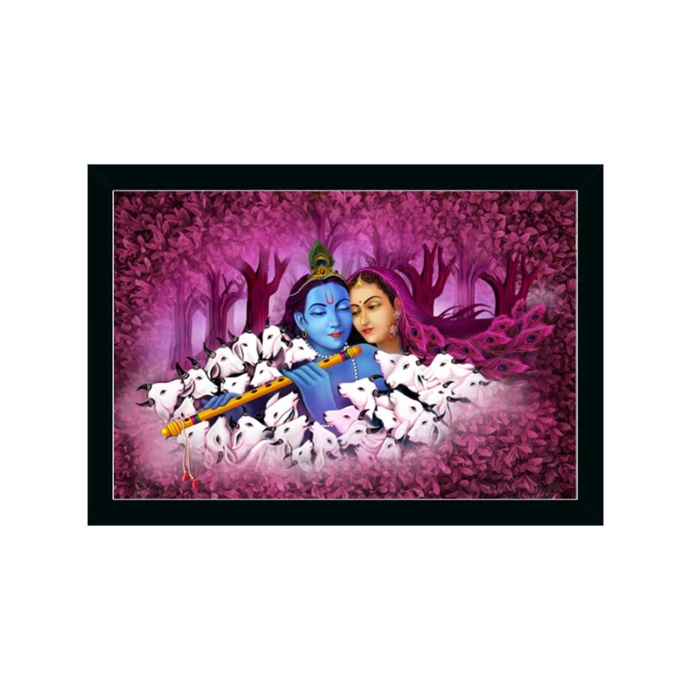 Amfyn Radha Krishna Painting with Synthetic Photo Frame (Multicolor)