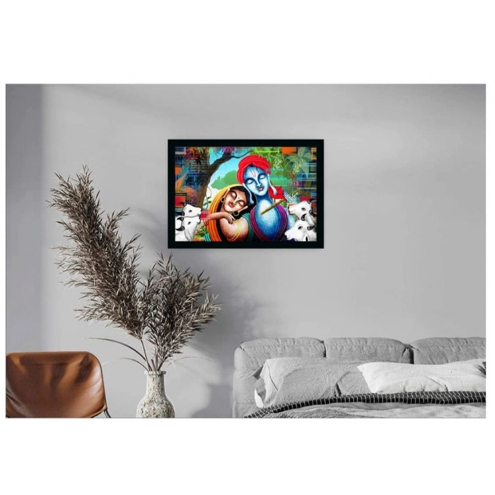 Amfyn Radha Krishna Painting with Synthetic Photo Frame (Multicolor)